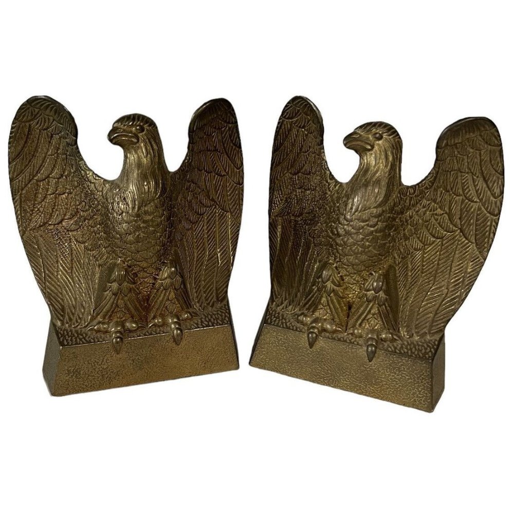 Vtg Patriotic USA Bald Eagle Bookends Cast Brass Metal Americana‎ Doorstops
